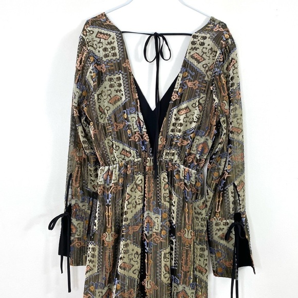 TOPSHOP Floral Velvet 70s Style Front Slits Midi Dress in Gold New with Tag - Picture 4 of 12